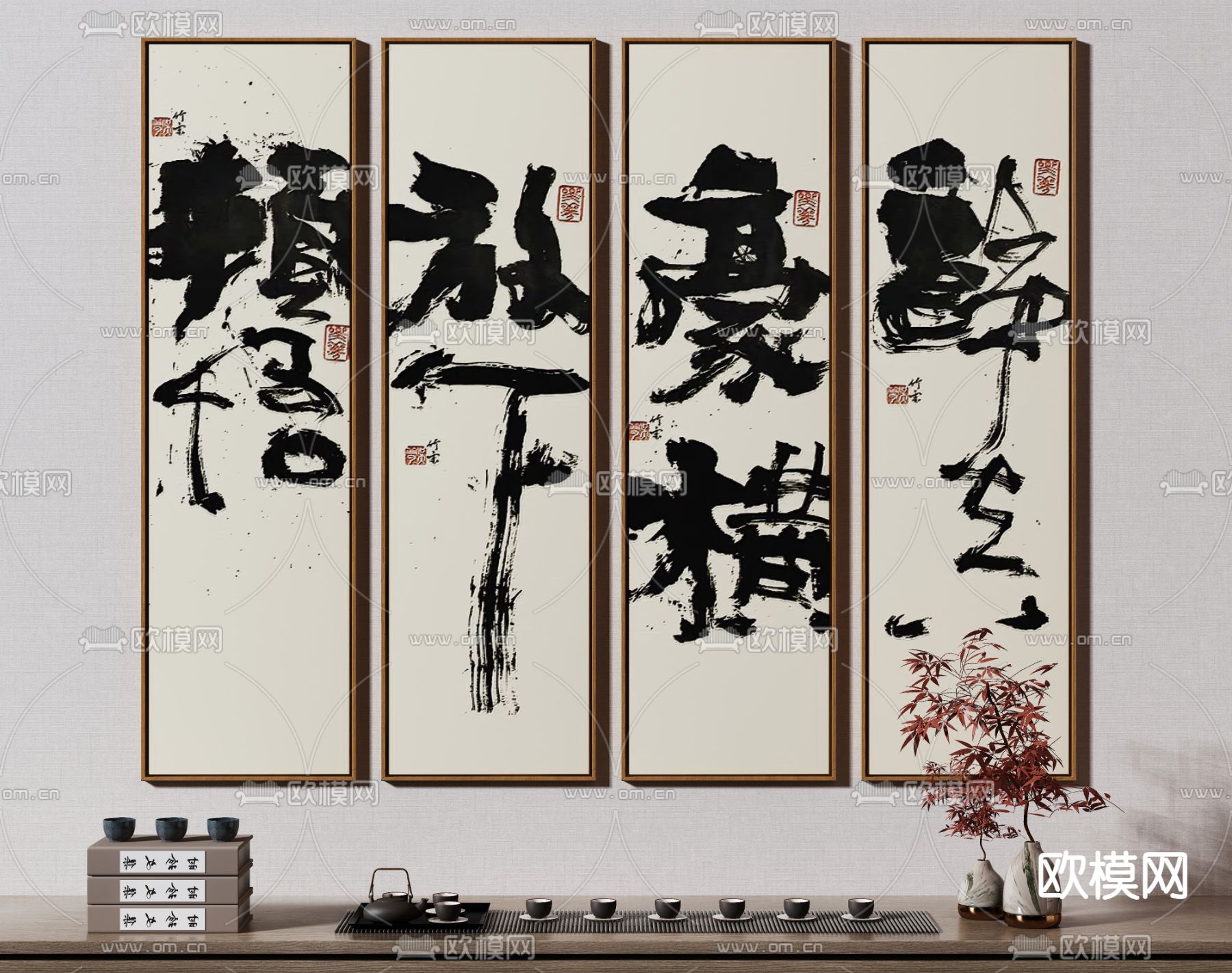 新中式书法装饰画3d模型下载_ID12091968_3dmax免费模型-欧模网