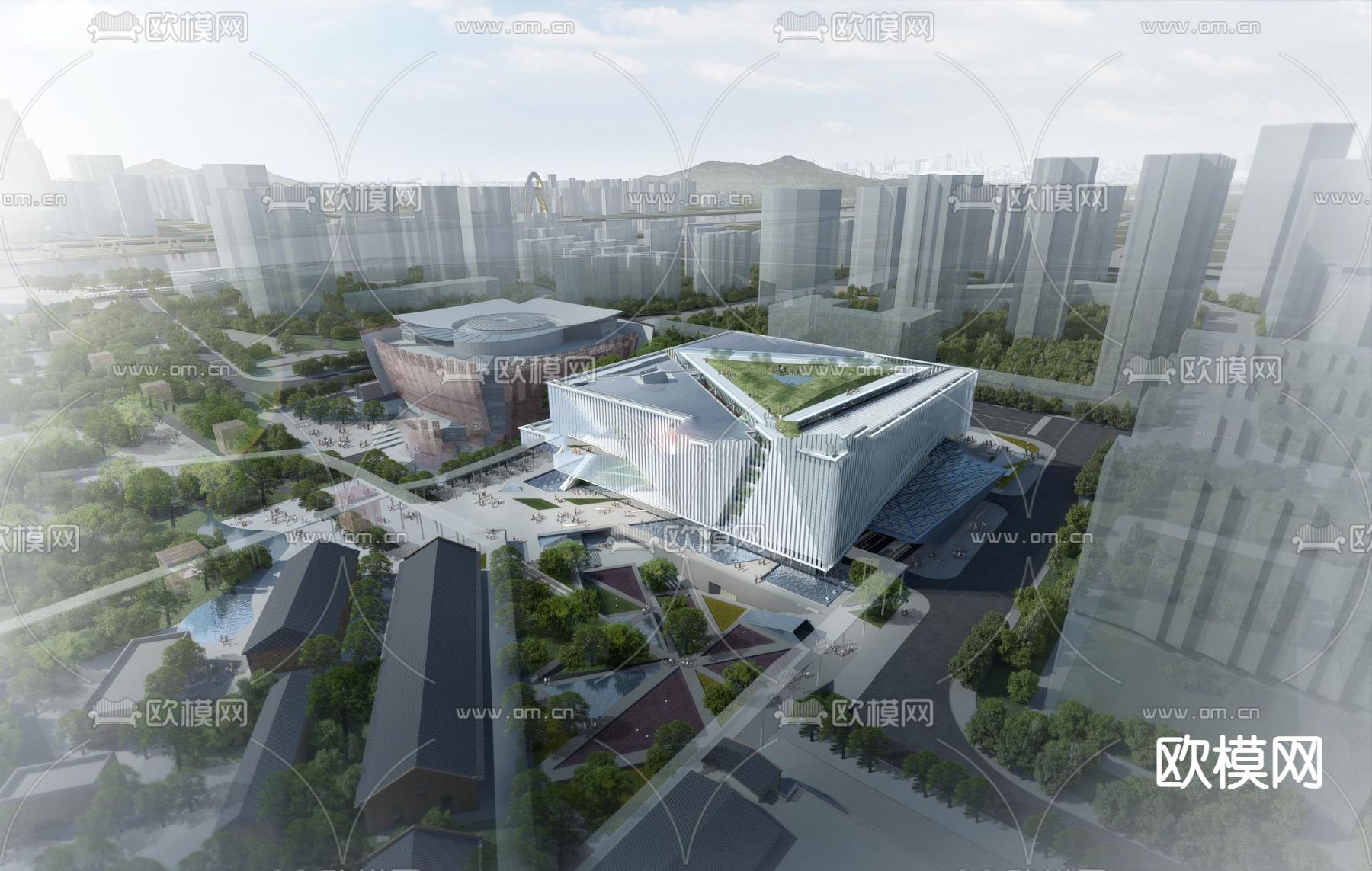 现代科学馆建筑外观su模型下载（渲染图2）