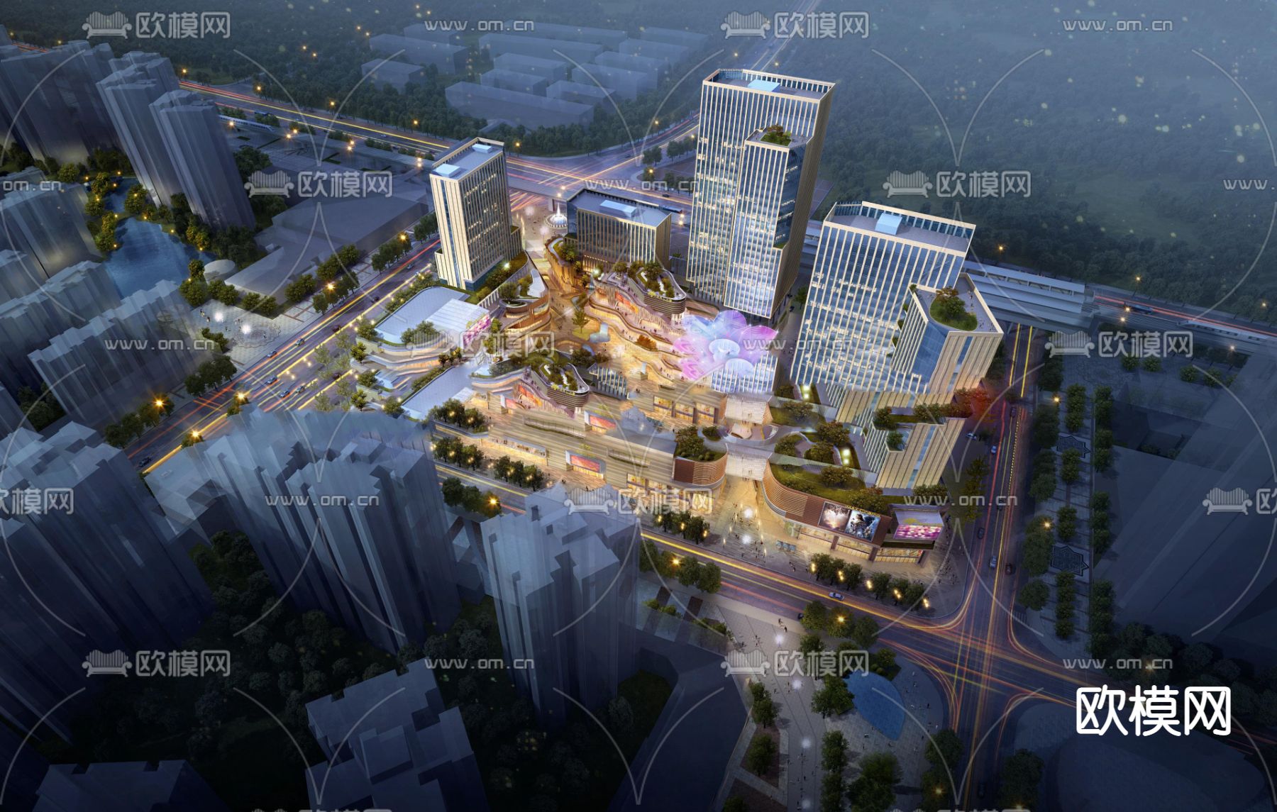 现代商业街综合体鸟瞰su模型下载（渲染图6）