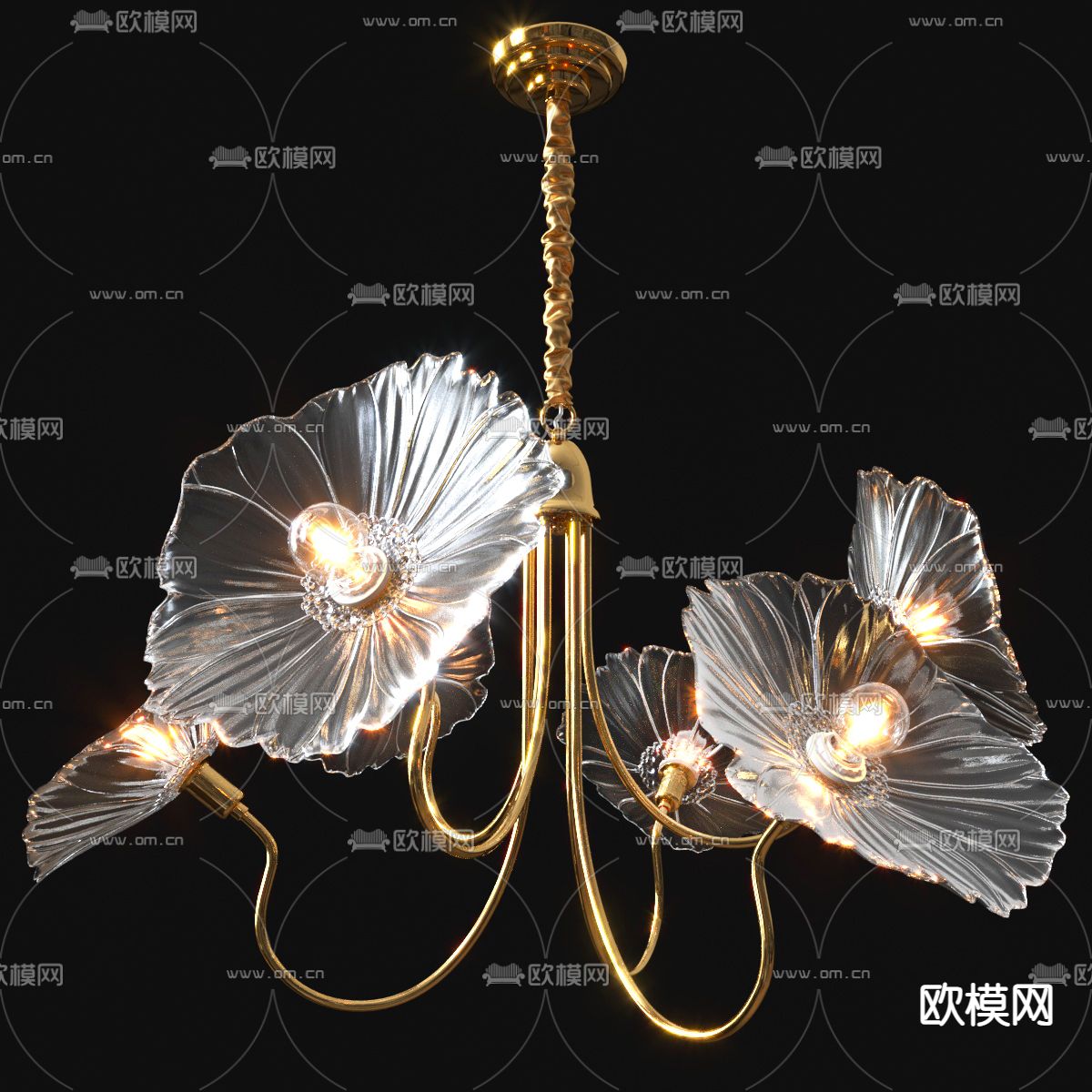 现代水晶花朵装饰吊灯3d模型下载_ID12089568_3dmax免费模型-欧模网