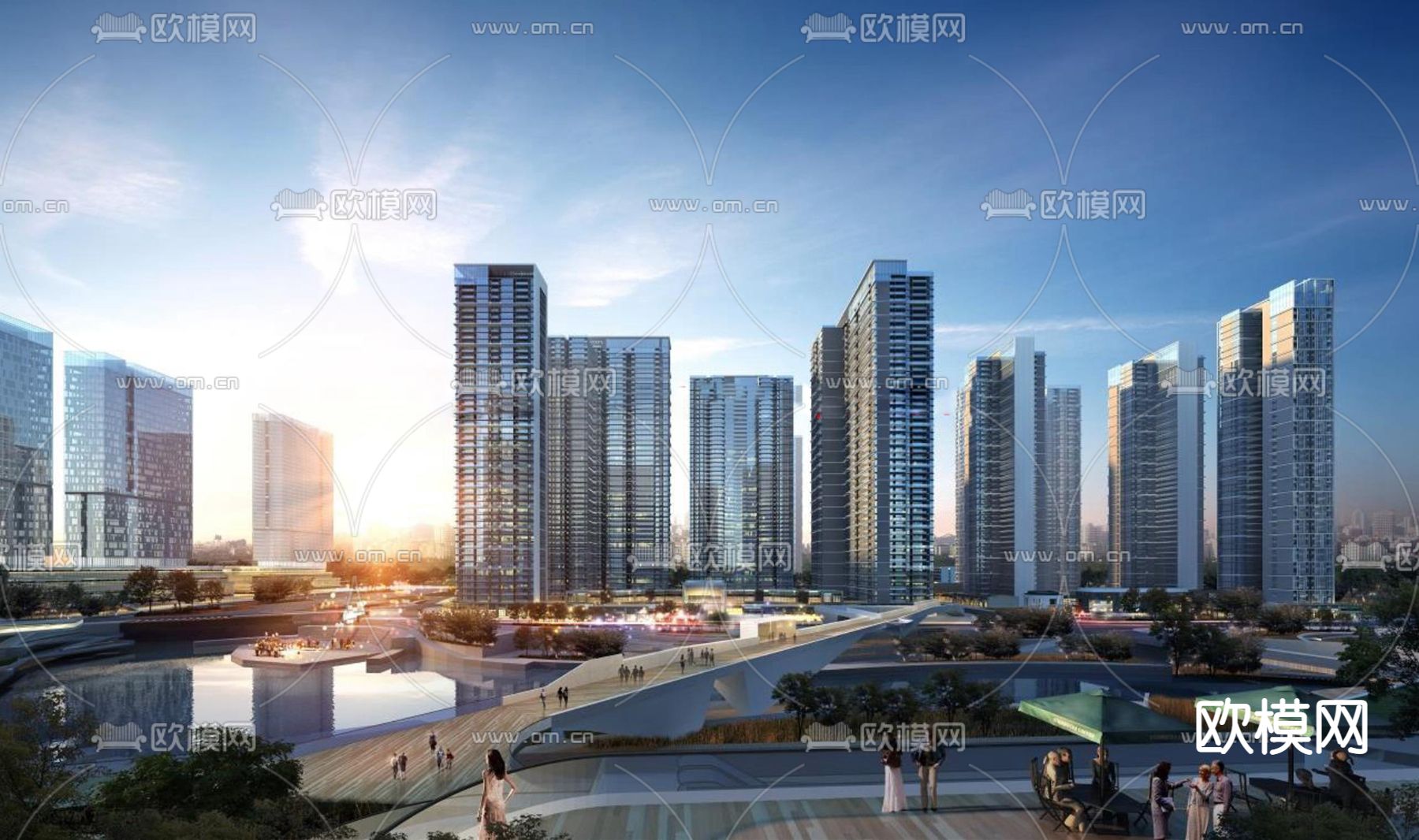 现代城市鸟瞰规划su模型下载（渲染图4）