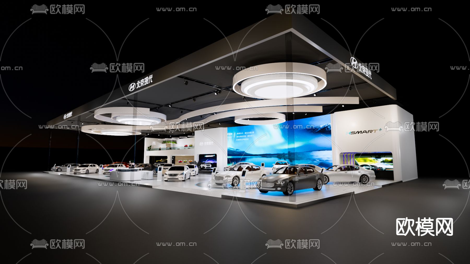 现代汽车展厅su模型下载（渲染图1）