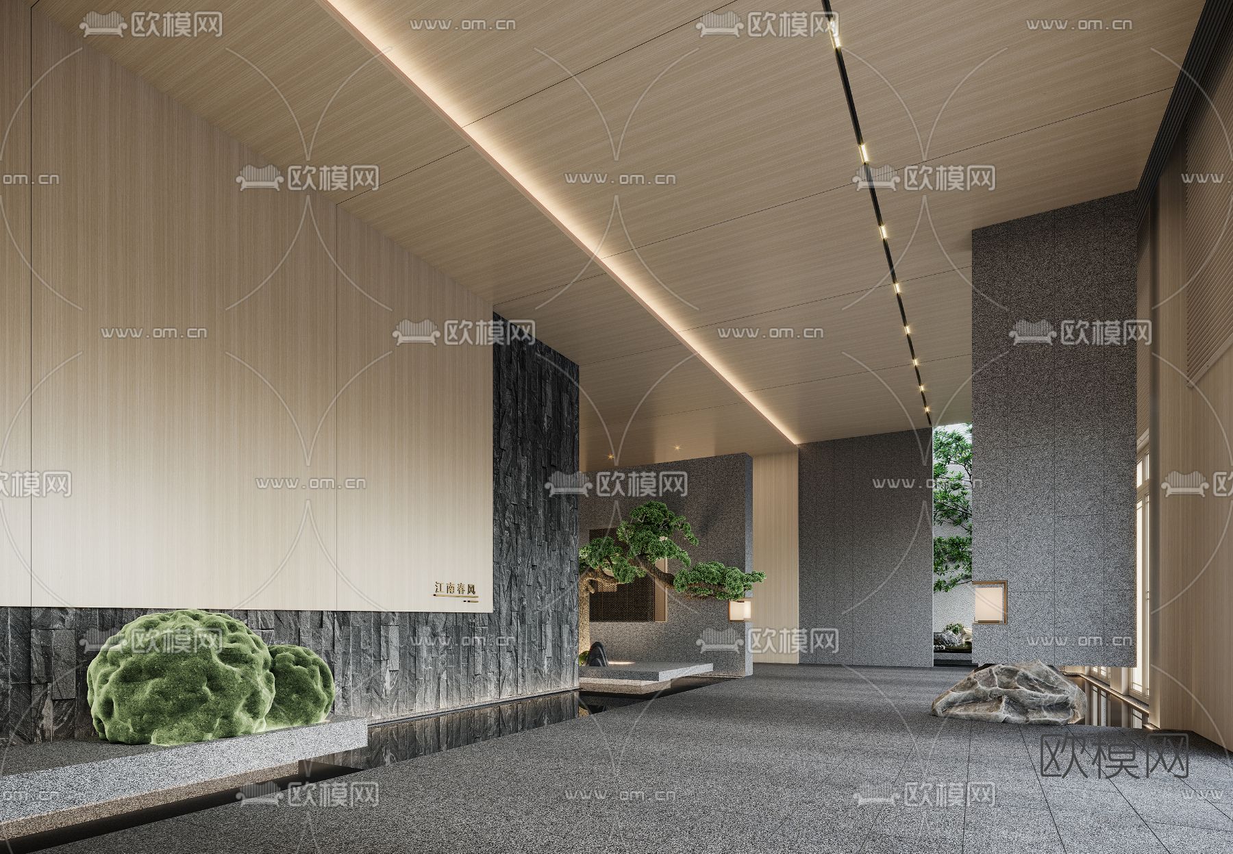 新中式售楼处洽谈区沙盘区3d模型下载（渲染图5）