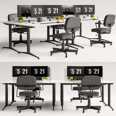 现代卡位办公桌椅su模型