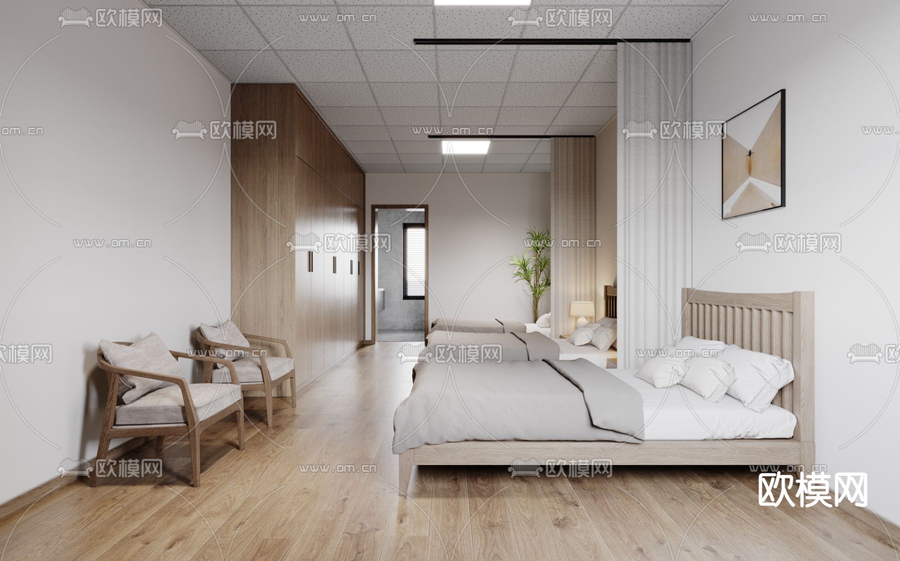 北欧双人养老院宿舍免费3d模型下载（渲染图2）