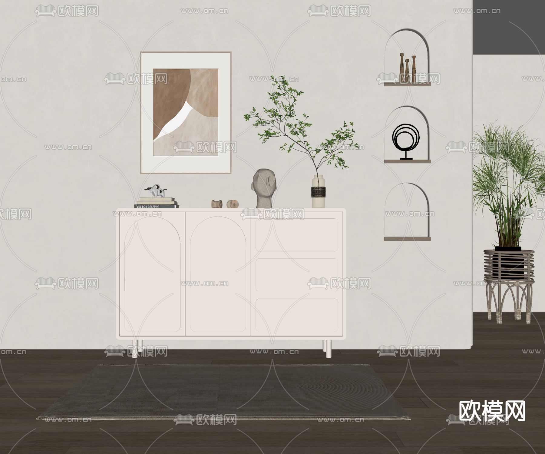 法式奶油风边柜su模型下载（渲染图2）