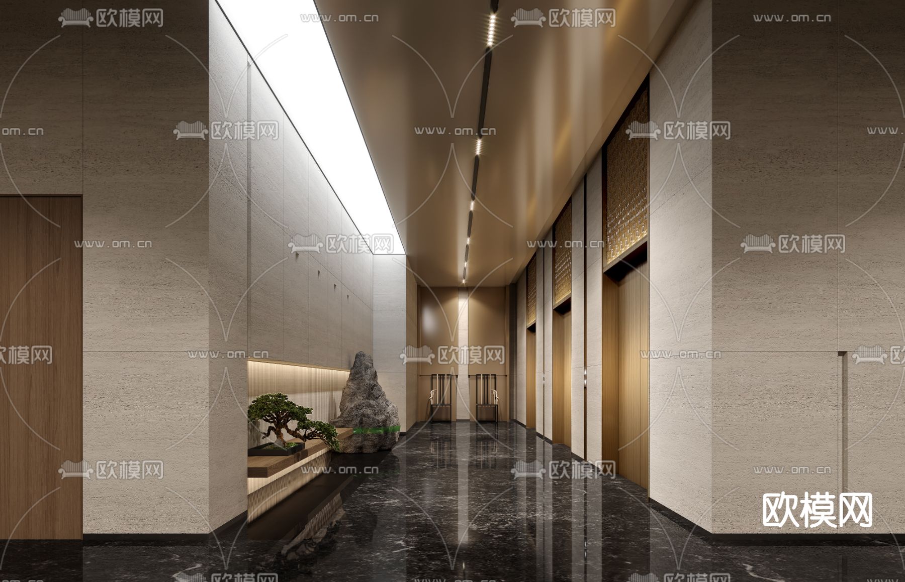 现代酒店过道电梯厅3d模型下载