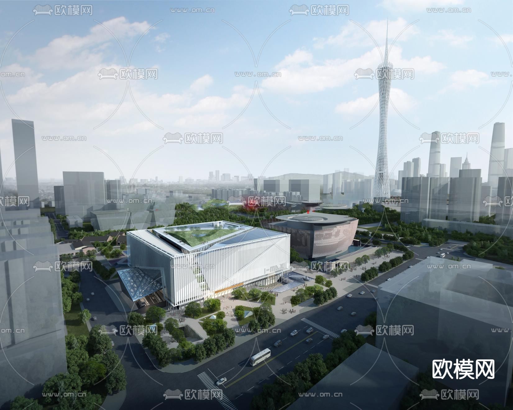 现代科学馆建筑外观su模型下载（渲染图4）