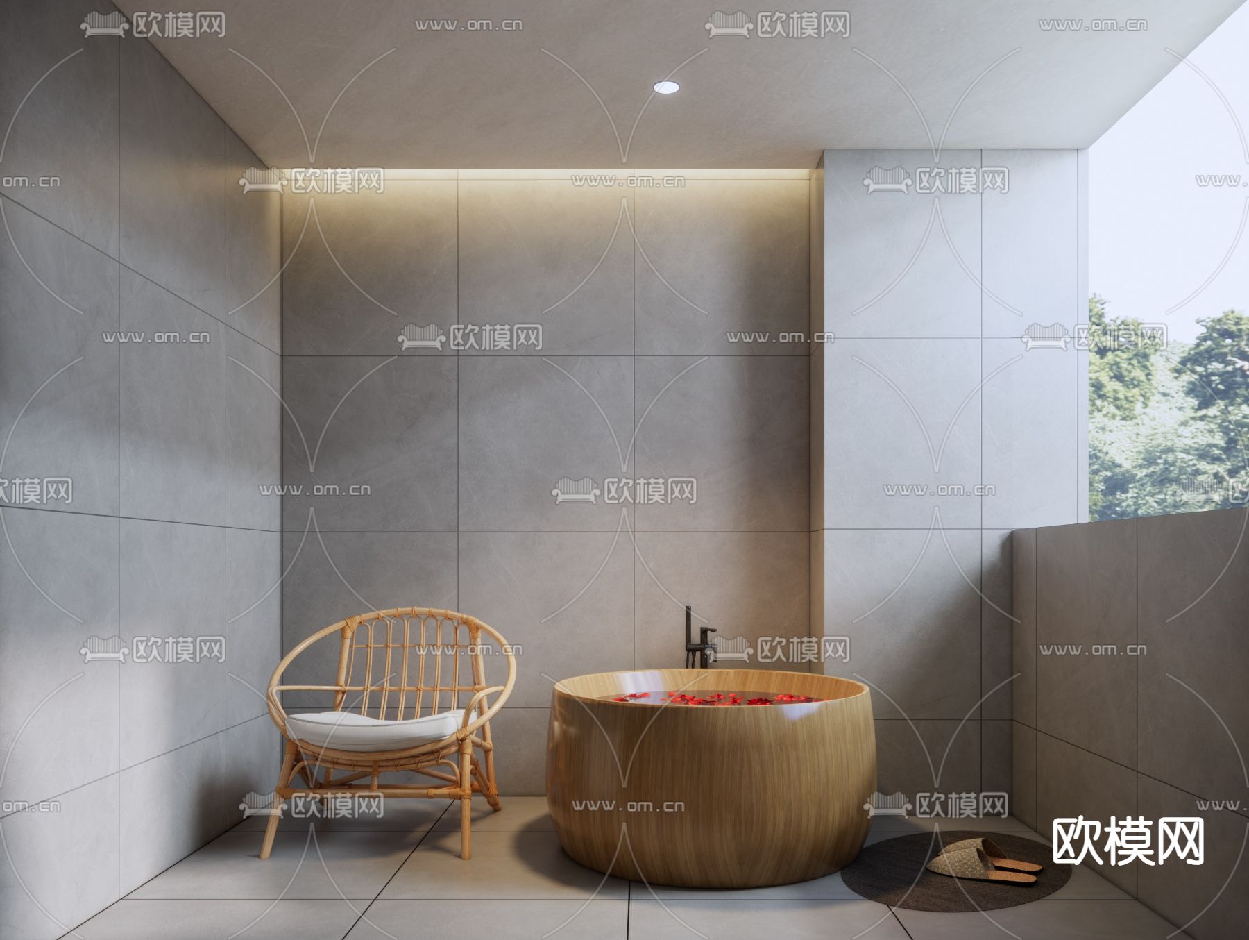 侘寂风SPA会所泡澡间su模型下载（渲染图1）