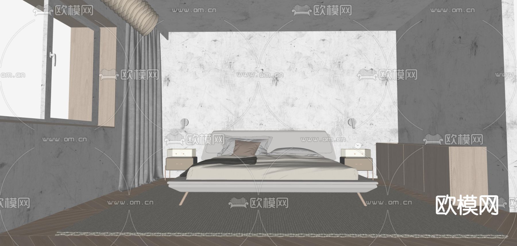 现代卧室su模型下载（渲染图2）
