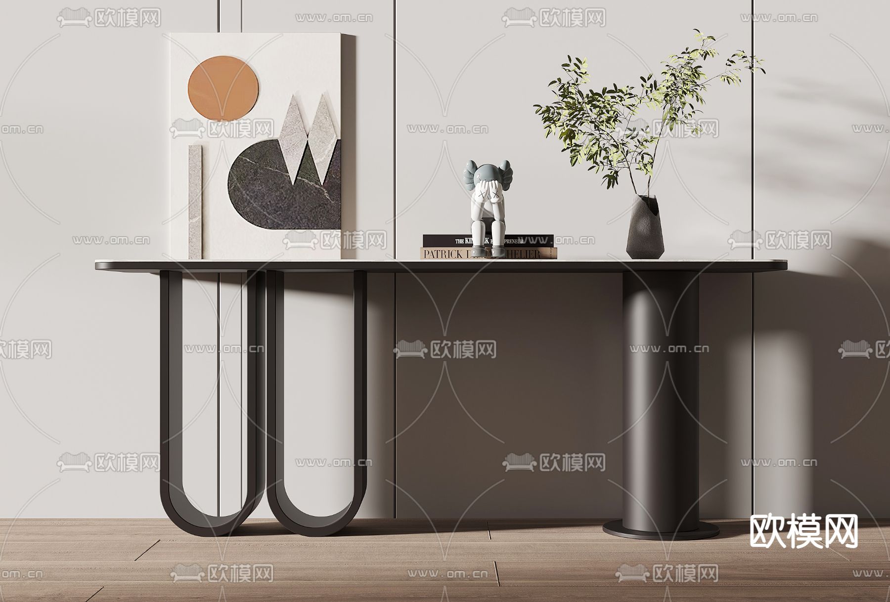 现代黑色端景条案3d模型