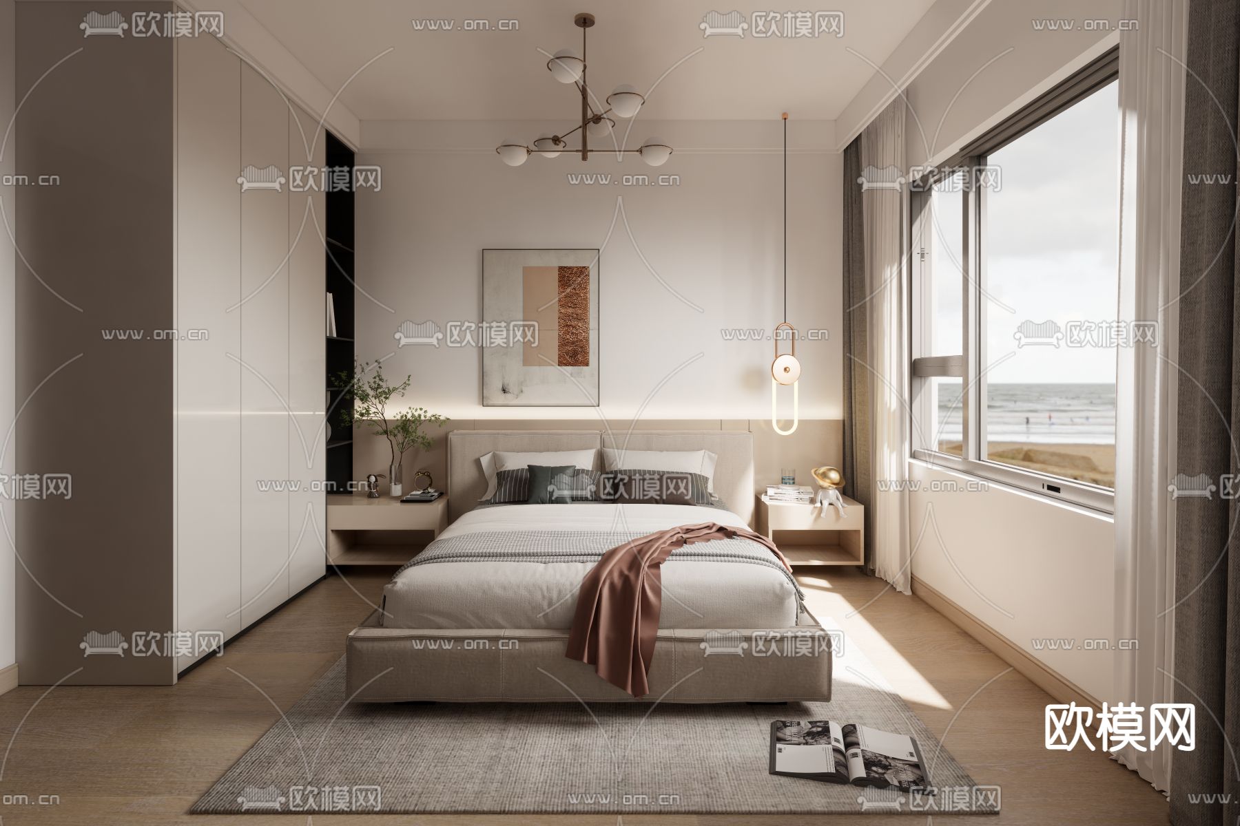 北欧卧室主人房su模型下载（渲染图1）