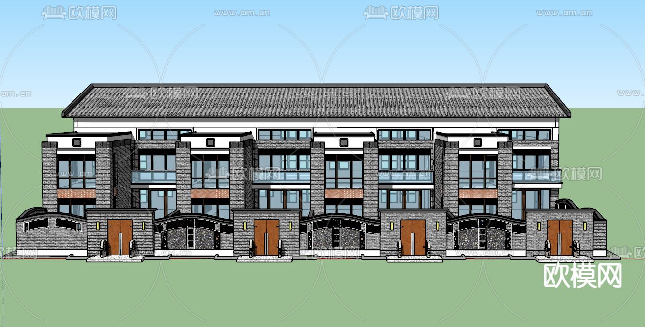 中式四合院住宅外观su模型