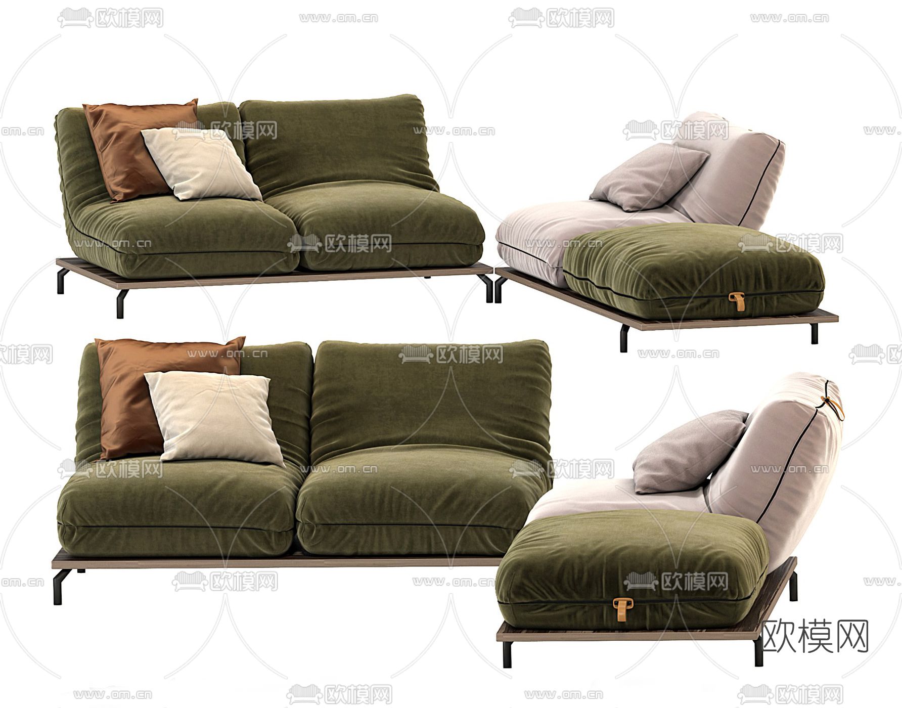 Flexform 现代深绿色双人沙发3d模型下载（渲染图1）