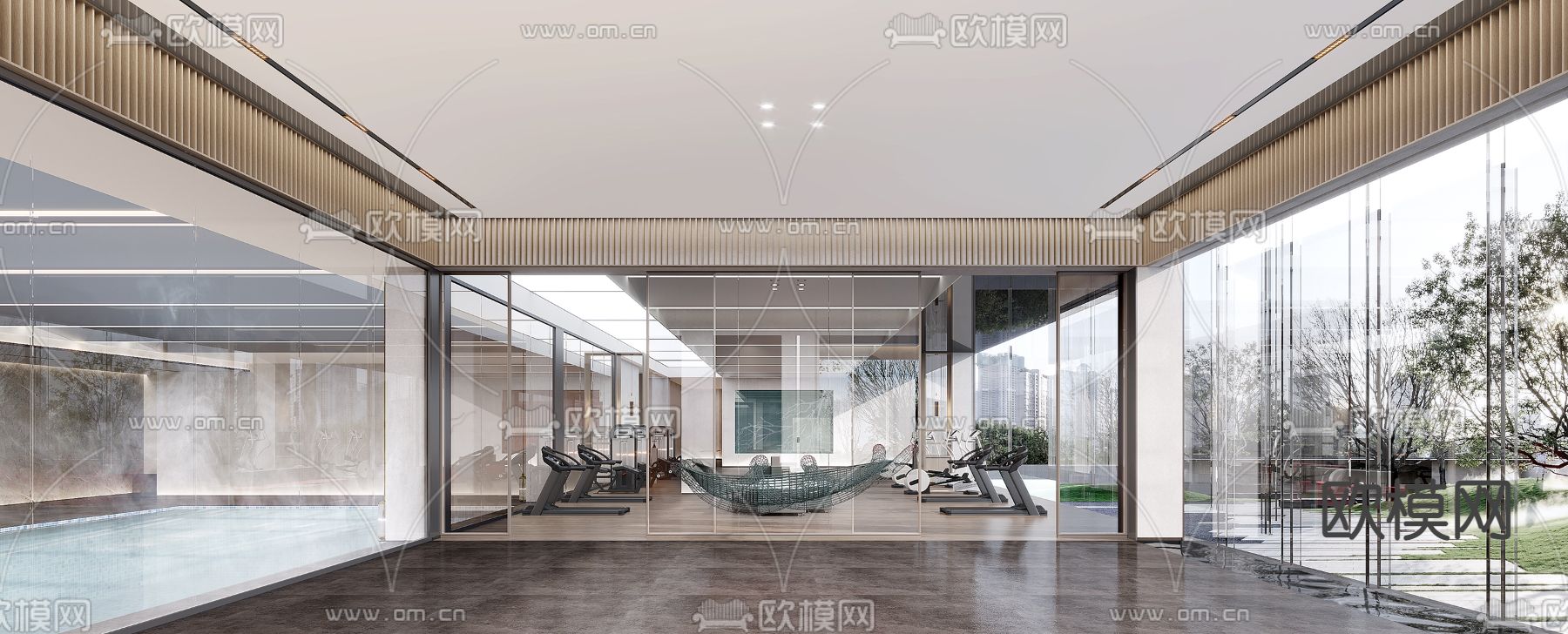 新中式轻奢健身房3d模型下载（渲染图1）