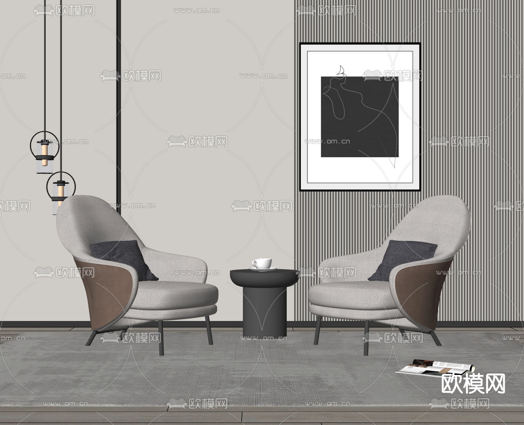 Minotti 现代休闲椅子su模型下载（渲染图2）