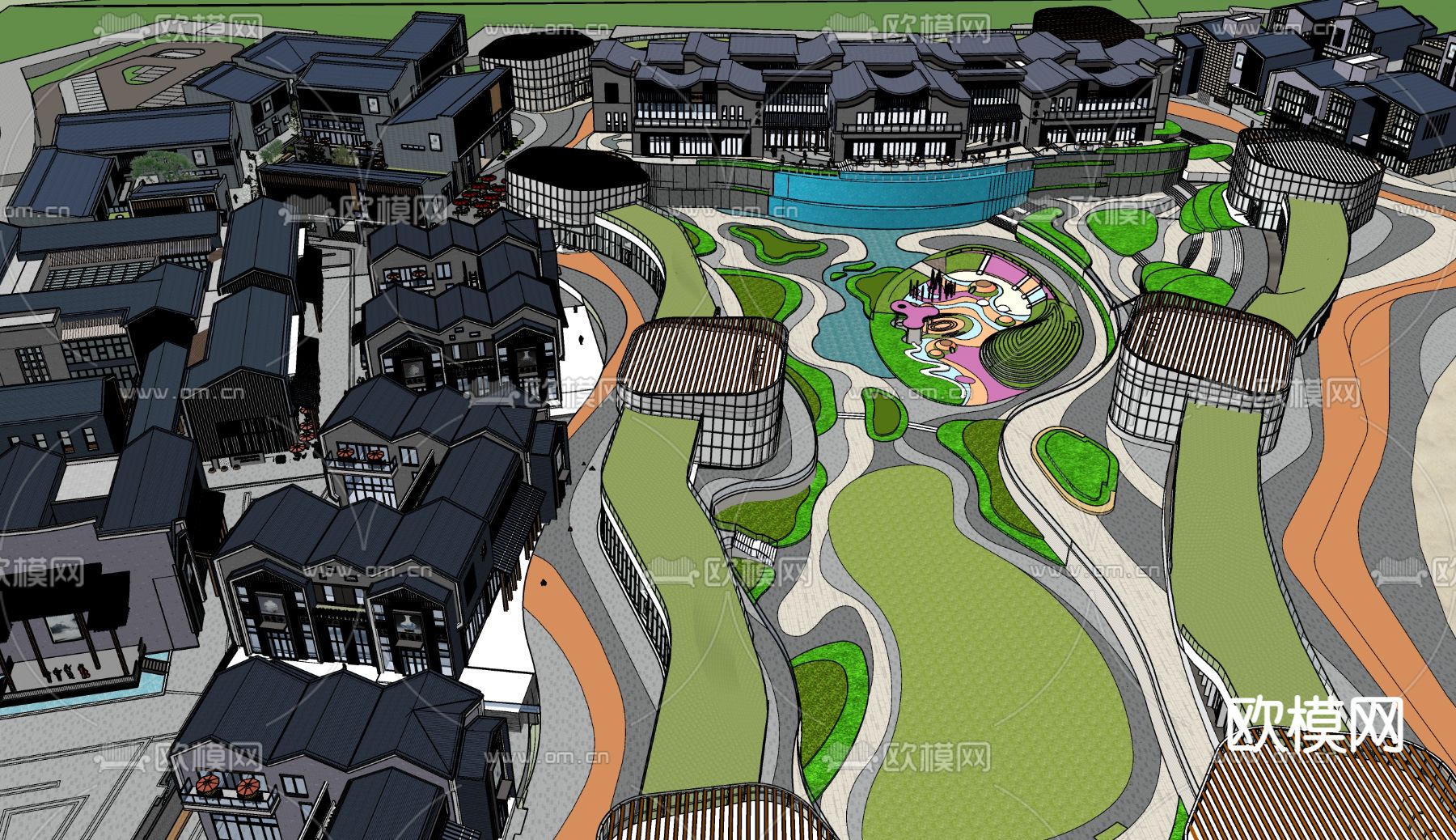 中式文化旅游城商业街su模型下载（渲染图4）