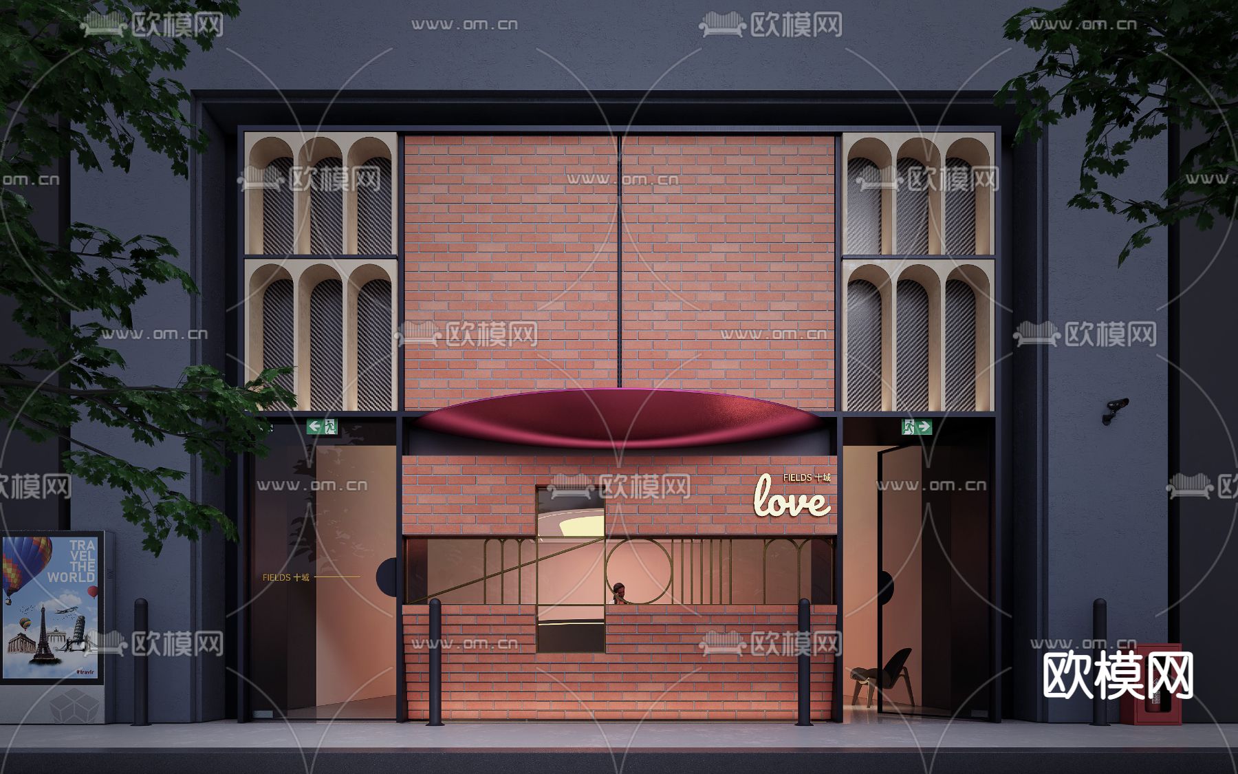 现代建筑门面门头su模型下载（渲染图1）