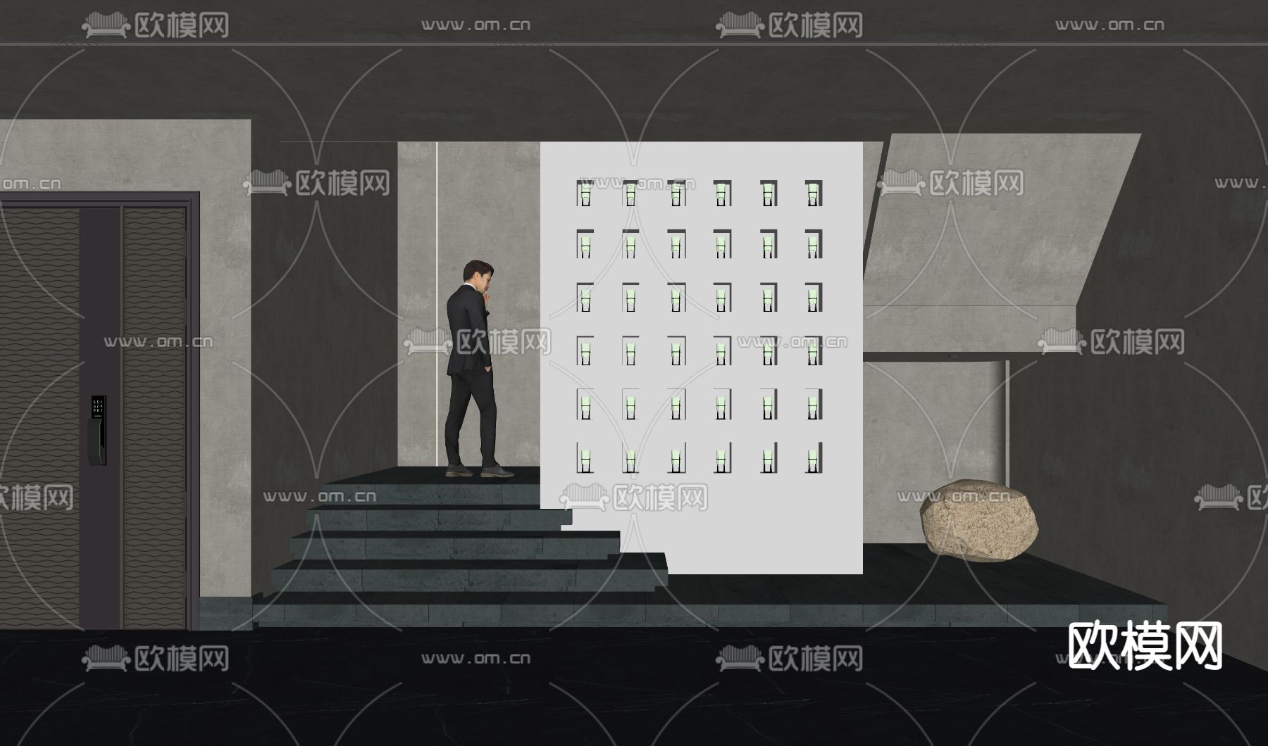 现代转角楼梯间su模型