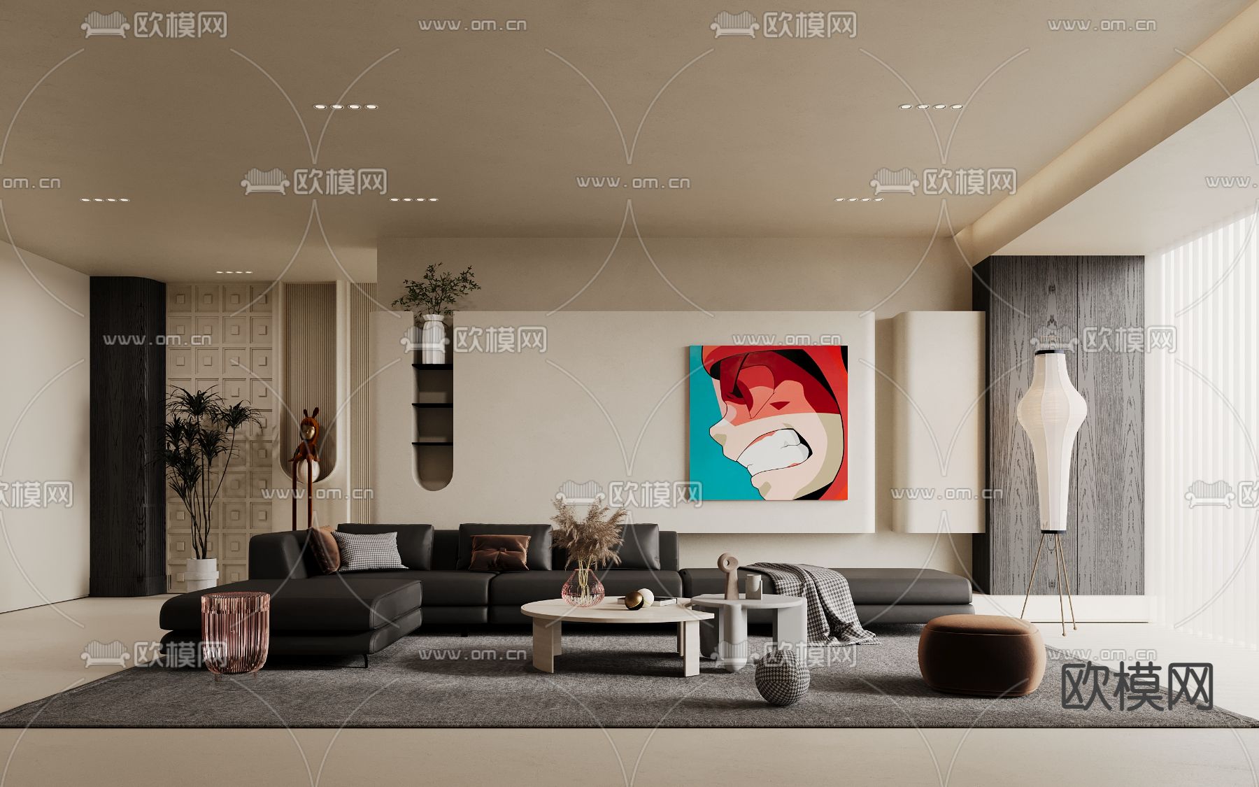 侘寂风客厅3d模型下载（渲染图1）