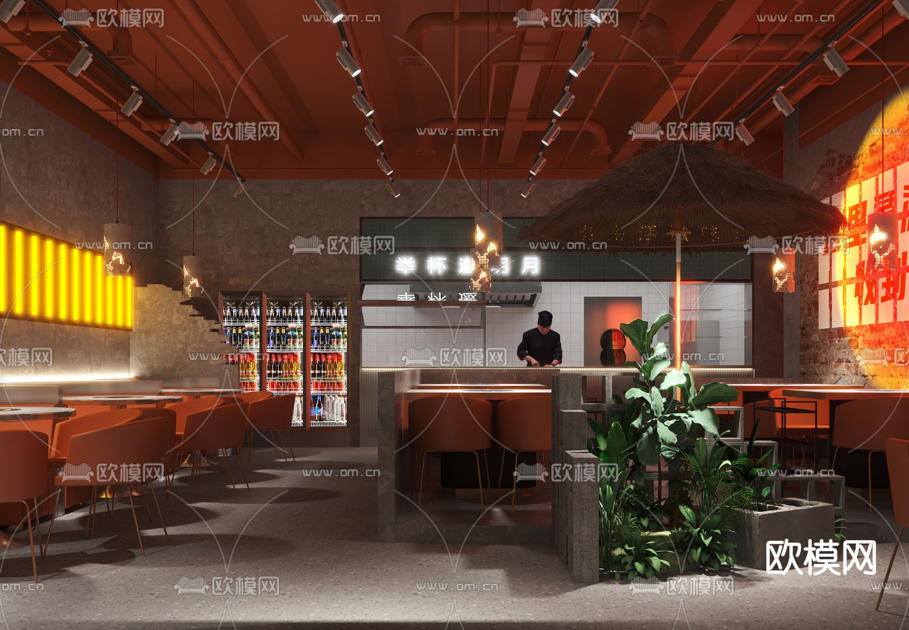 工业风火锅店3d模型