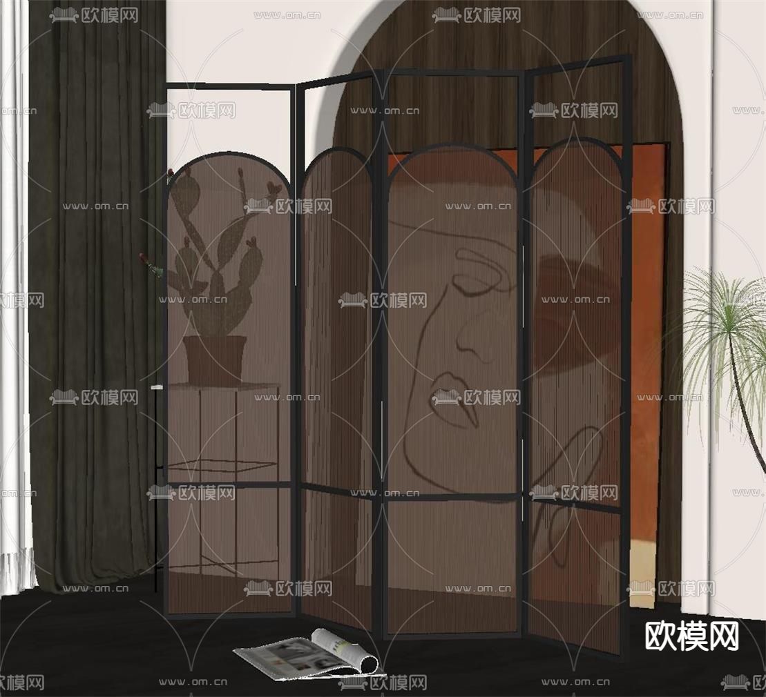 现代玻璃屏风隔断su模型下载（渲染图2）