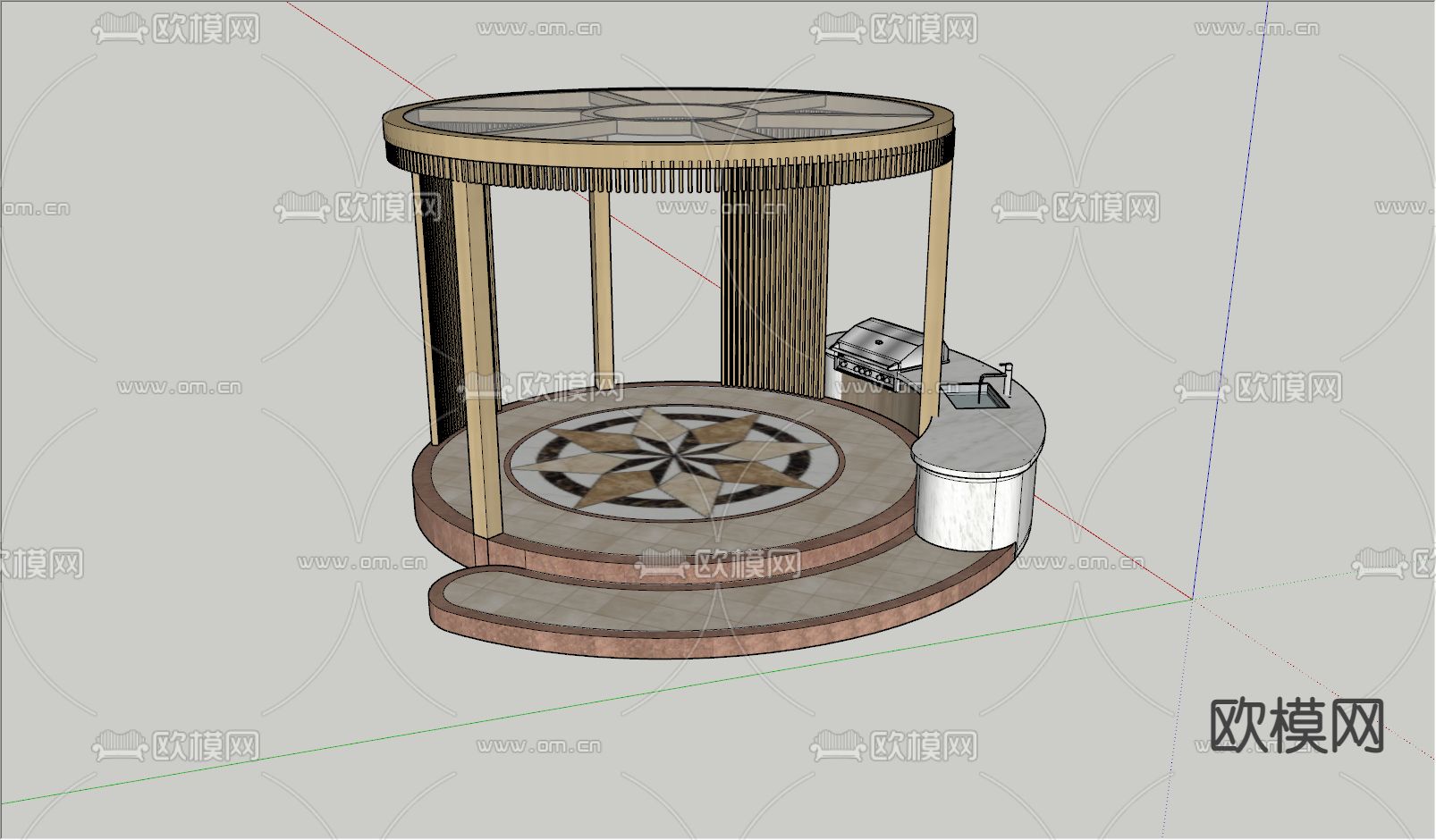 法式圆形景观亭小品su模型下载（渲染图3）