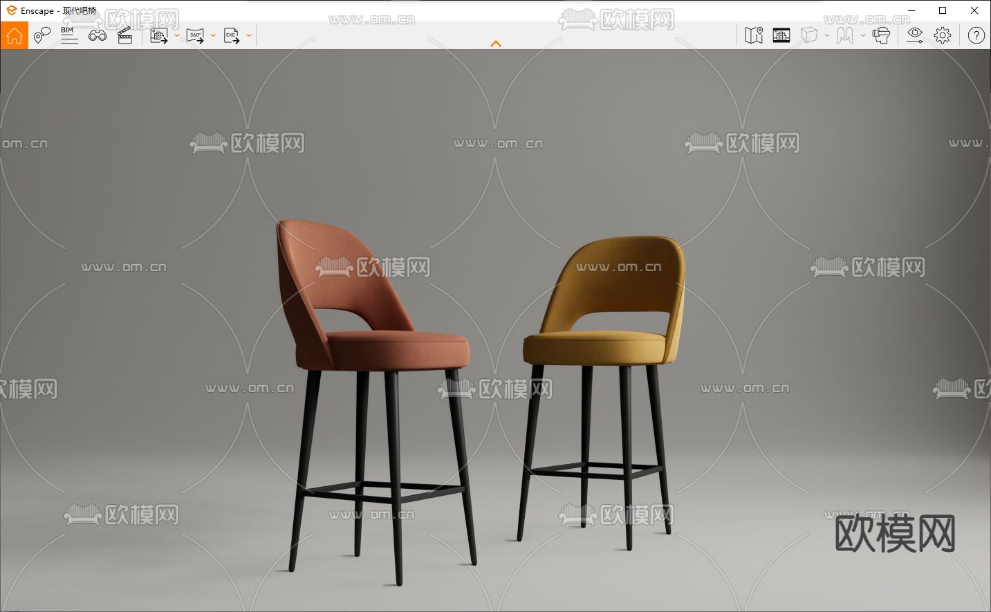 现代靠背吧台椅su模型