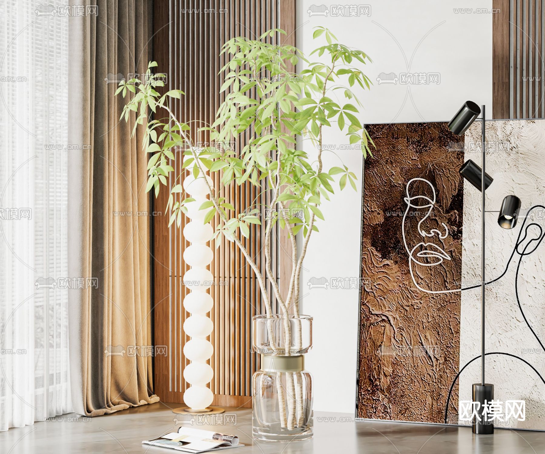 现代水培绿植花瓶花艺3d模型下载