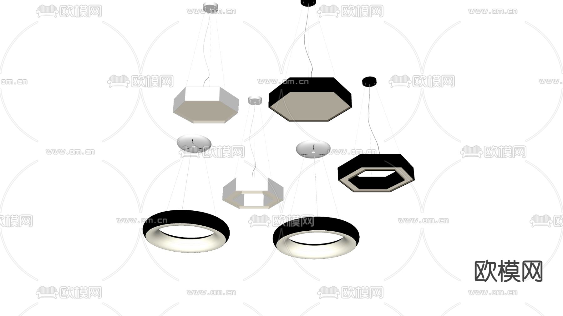现代几何吊灯su模型下载（渲染图2）