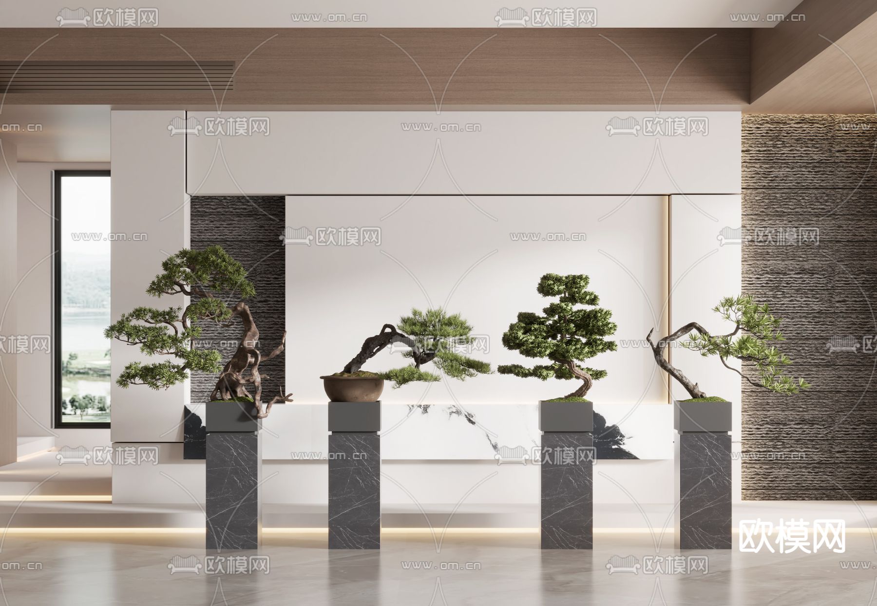 新中式迎客松盆栽3d模型下载_ID12089373_3dmax免费模型-欧模网