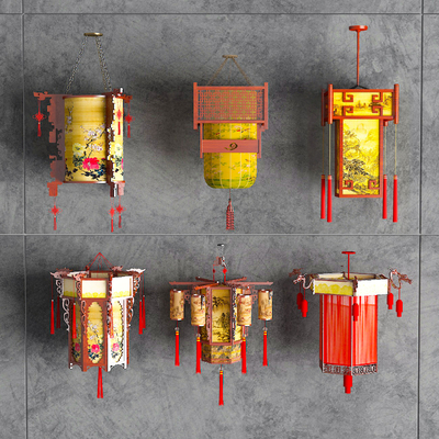  中式宫灯红灯笼su模型 