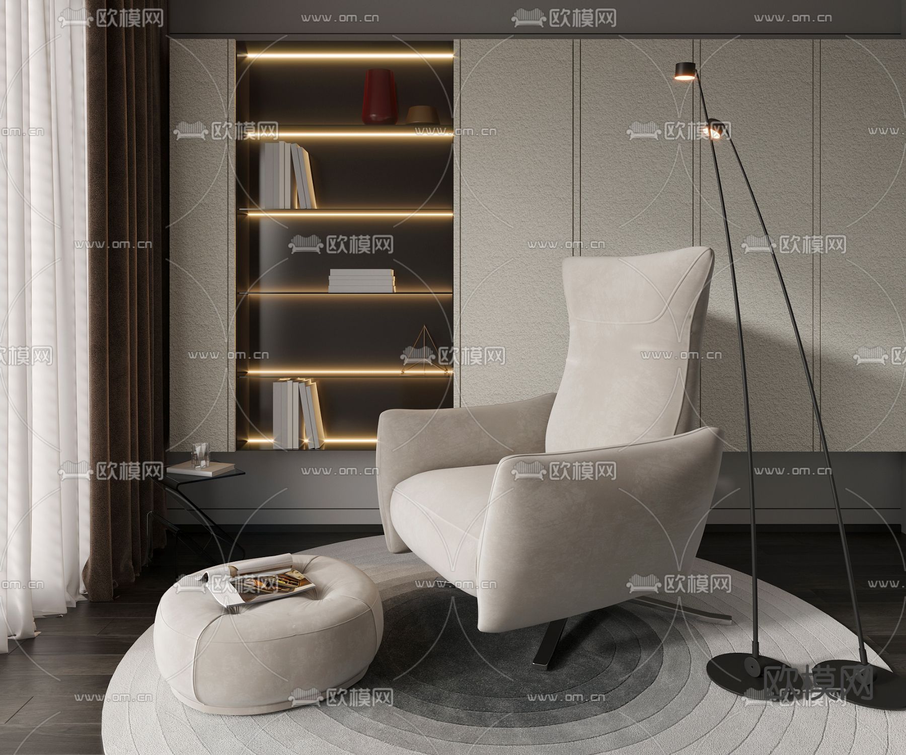 现代灰色单人沙发3d模型下载（渲染图1）