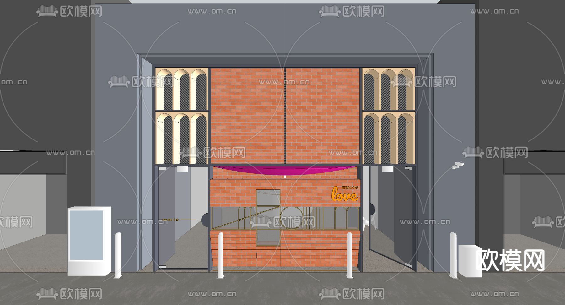 现代建筑门面门头su模型下载（渲染图2）