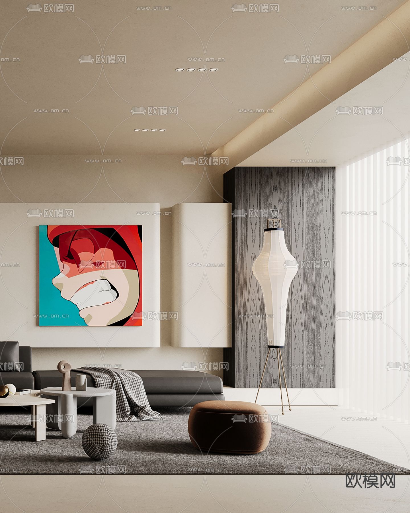 侘寂风客厅3d模型下载（渲染图3）