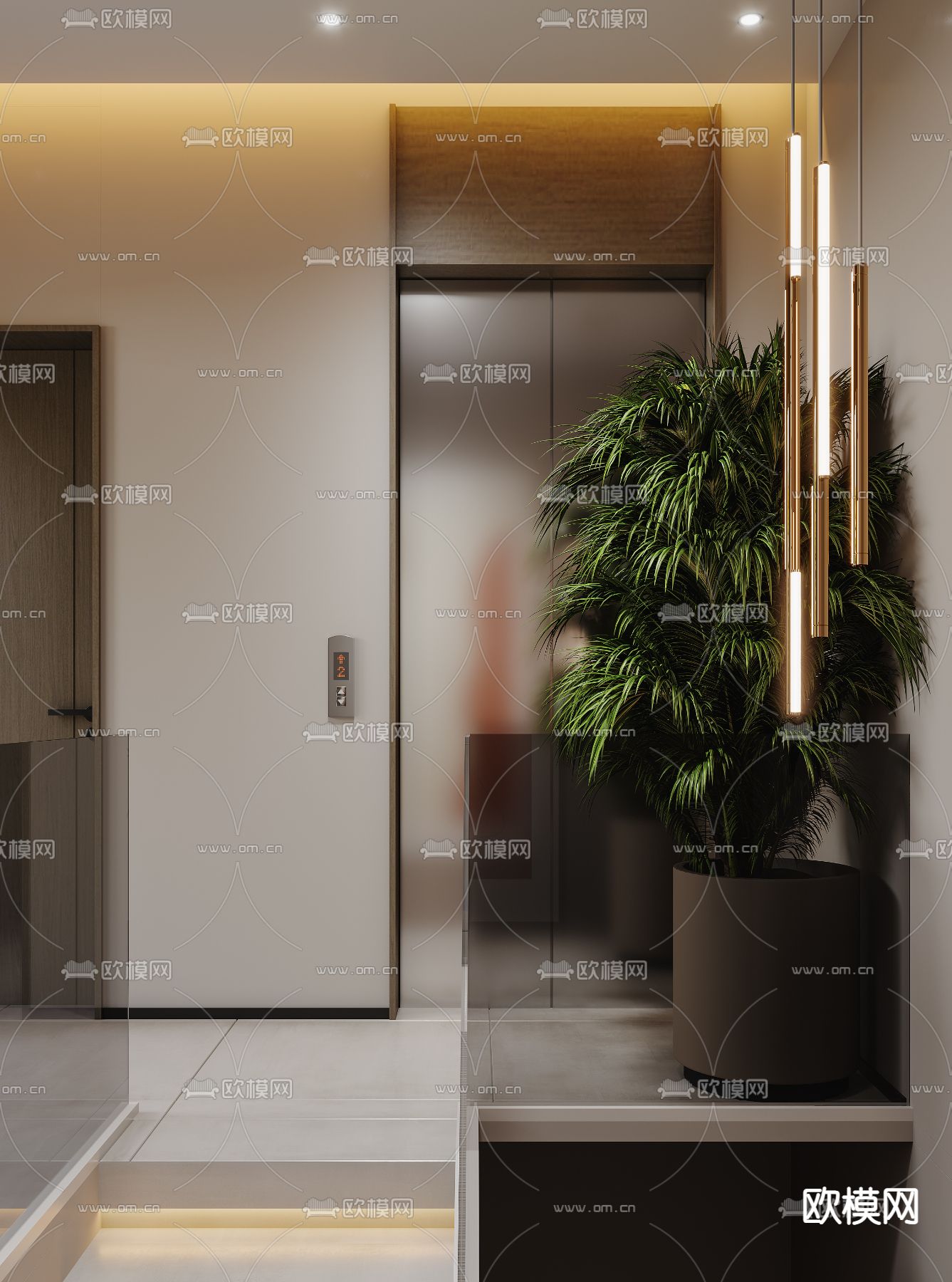 现代楼梯间电梯间免费3d模型下载（渲染图2）