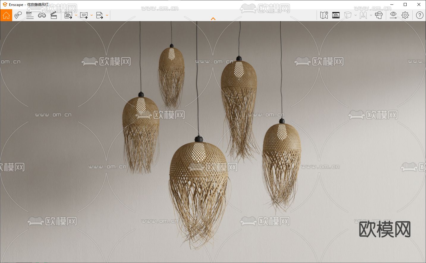 侘寂风藤编吊灯su模型