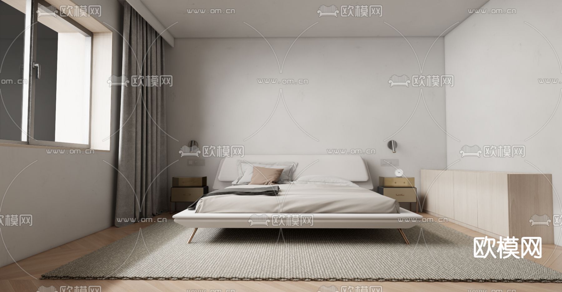 现代卧室su模型下载（渲染图1）