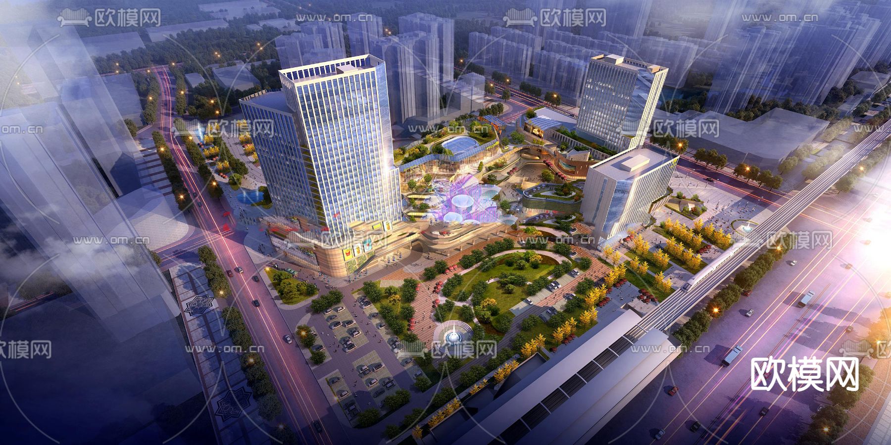 现代商业街综合体鸟瞰su模型下载（渲染图4）