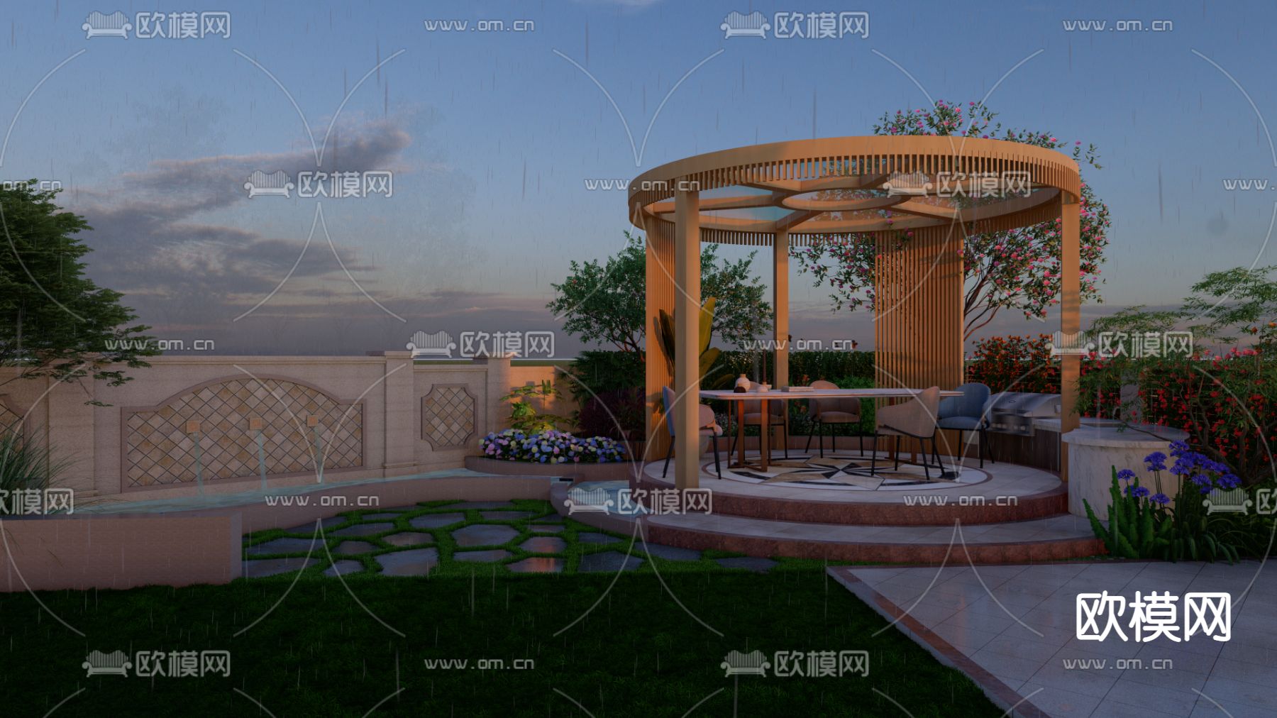 法式圆形景观亭小品su模型下载（渲染图2）