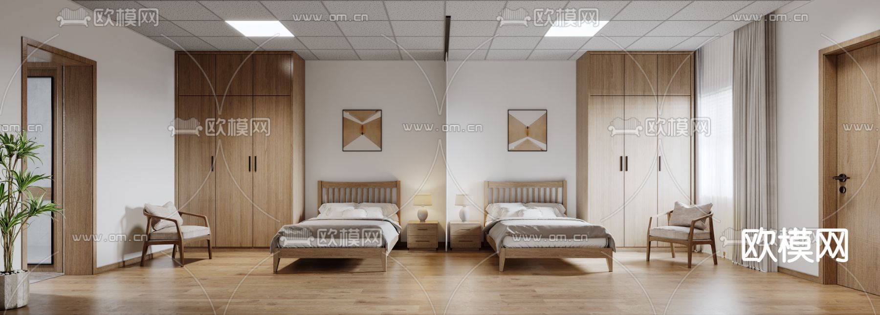 北欧双人养老院宿舍免费3d模型下载（渲染图1）