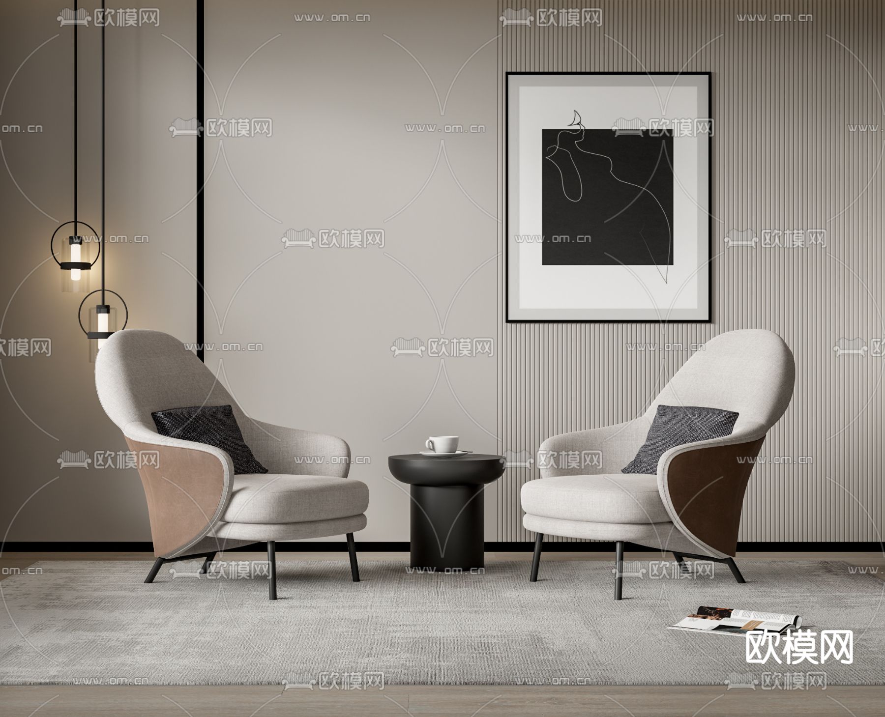 Minotti 现代休闲椅子su模型下载（渲染图1）