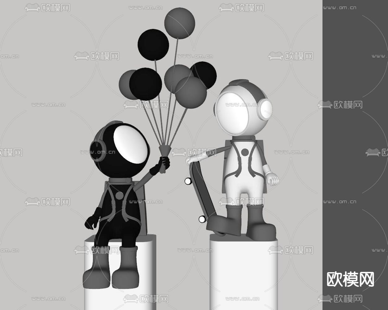 现代宇航员气球潮玩雕塑su模型下载（渲染图2）