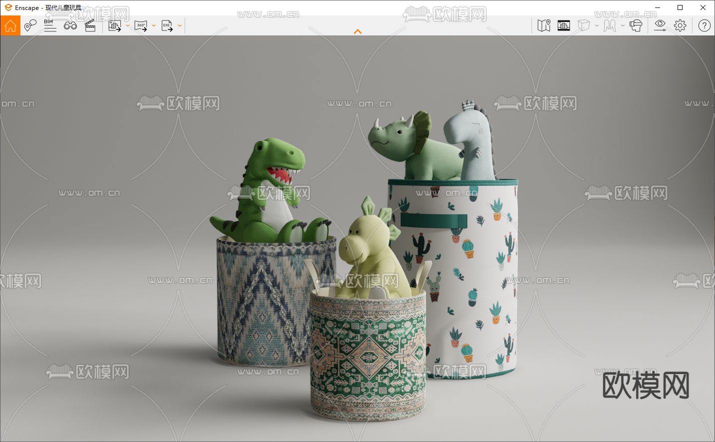 现代恐龙玩具筐su模型