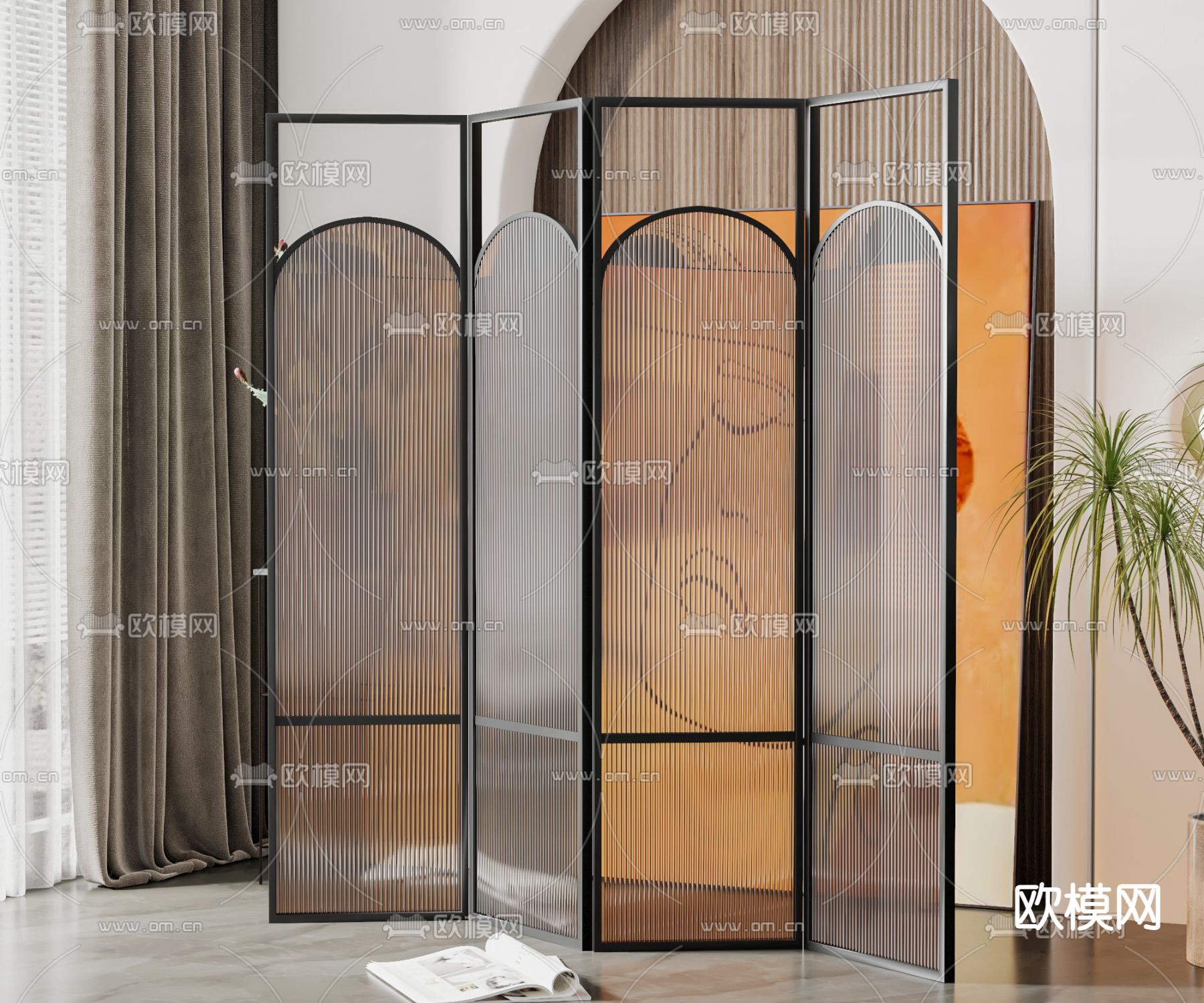 现代玻璃屏风隔断su模型下载（渲染图1）