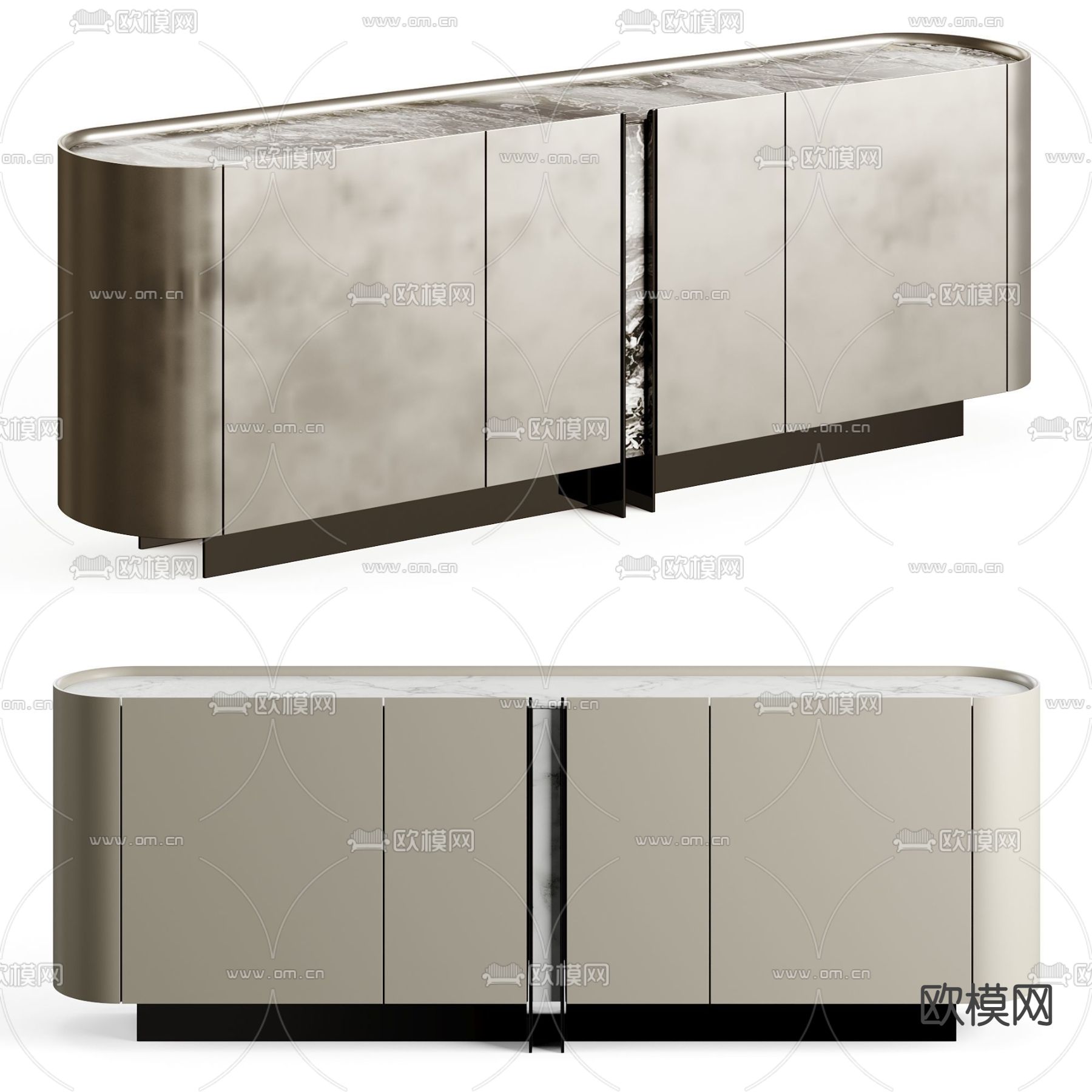Cattelan Italia 现代椭圆边柜su模型下载（渲染图1）
