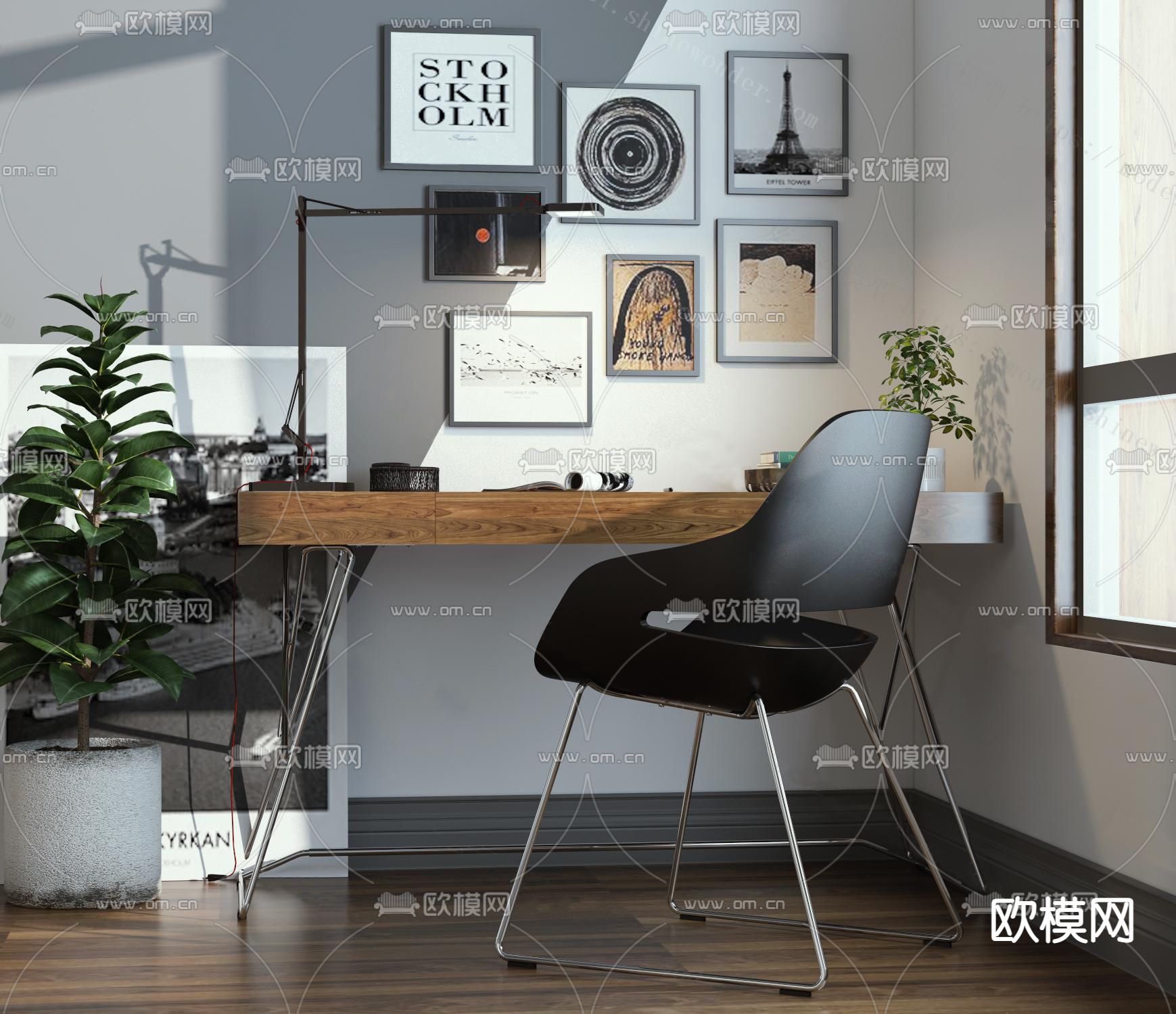 现代书桌椅su模型下载