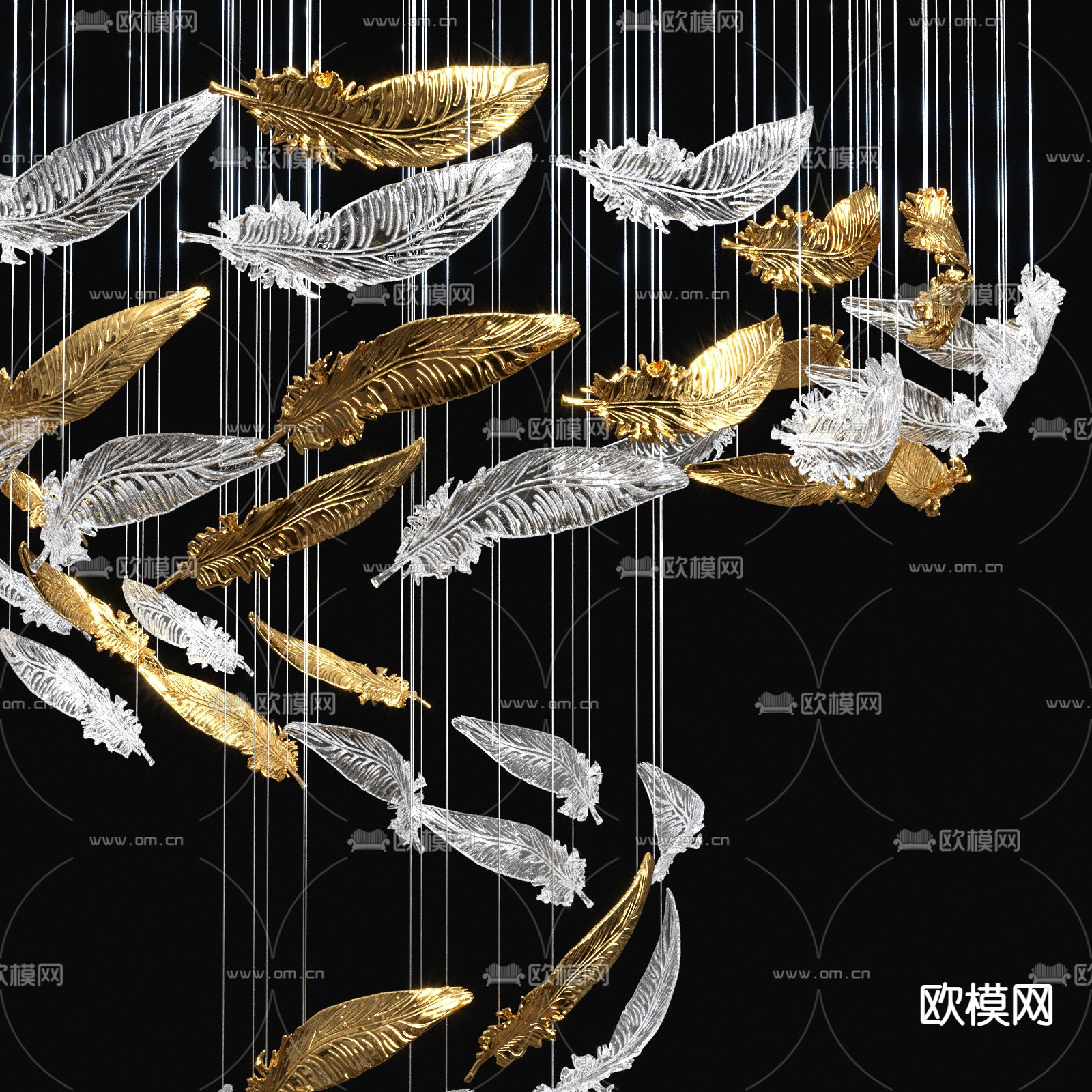 现代艺术羽毛装饰吊灯3d模型