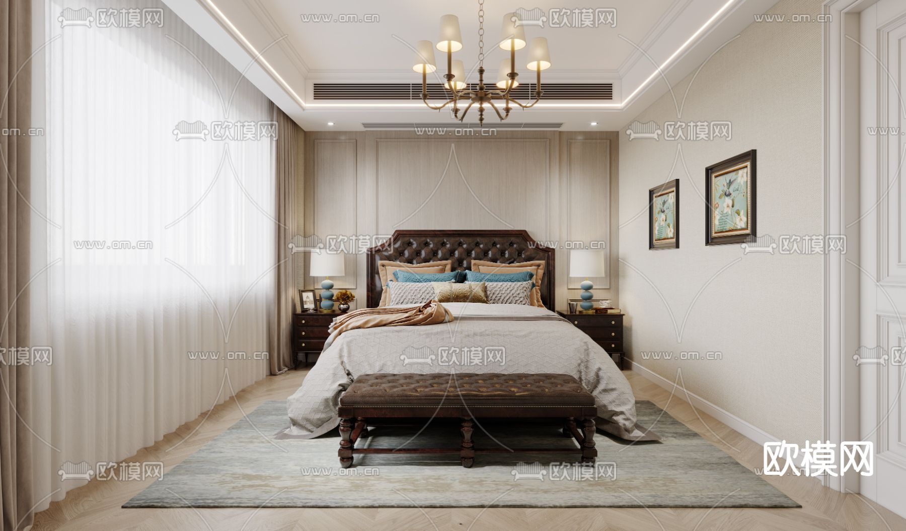 美式卧室免费3d模型下载