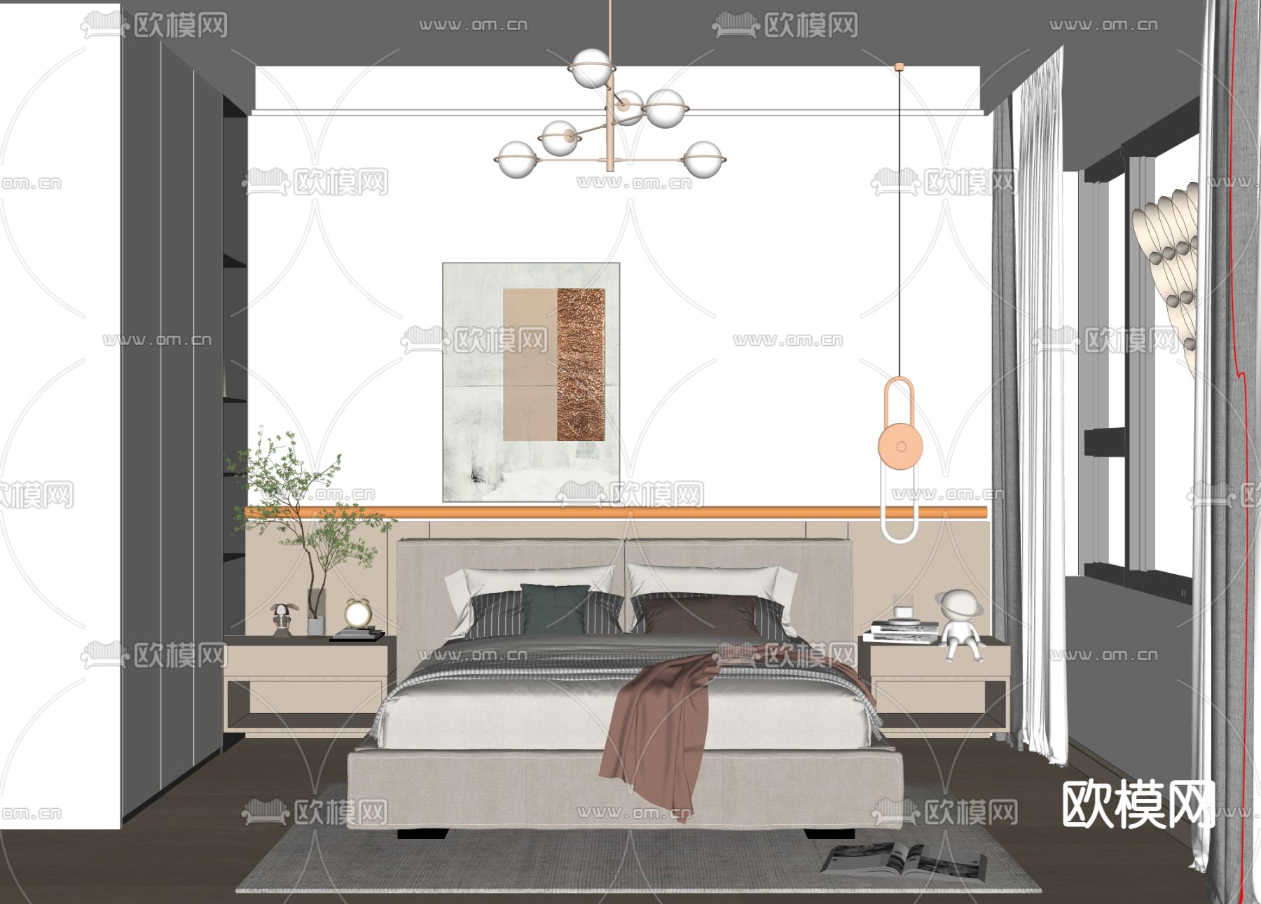 北欧卧室主人房su模型下载（渲染图2）